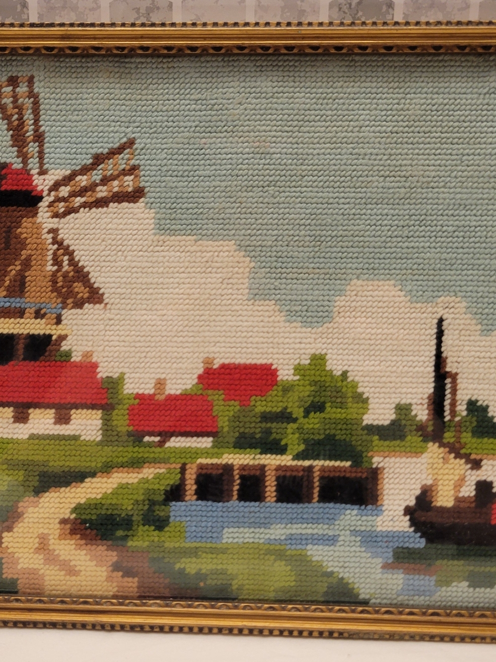 Scenic Needlepoint Wall Art in Red and Green